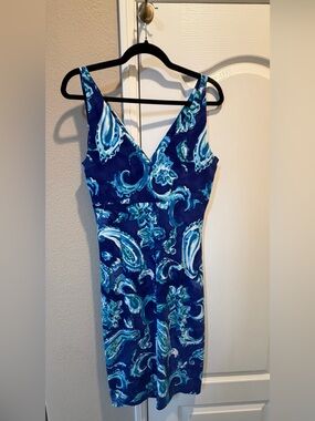 Ralph Lauren Lauren Ralph Lauren Blue Paisley Ruched Sheath Dress Size 10